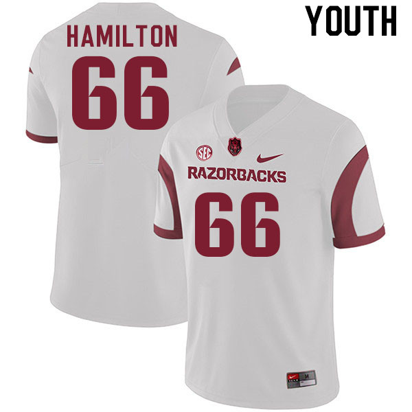 Youth #66 Kai Hamilton Arkansas Razorback College Football Jerseys Stitched Sale-White - Click Image to Close